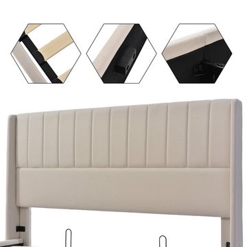 OKWISH letto imbottito letto contenitore letto idraulico (180x200 cm lino beige senza materasso)