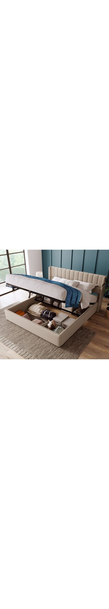 OKWISH letto imbottito letto contenitore letto idraulico (lino beige 180x200 cm senza materasso)