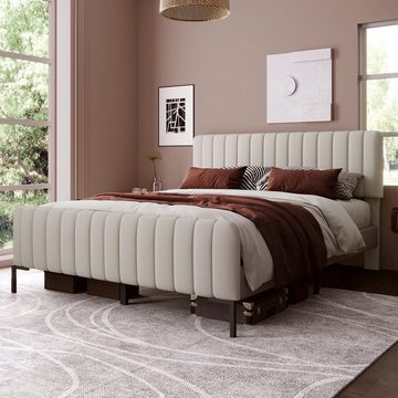 OKWISH letto imbottito per ragazzi, giroletto con rete a doghe e testiera regolabile, letto imbottito in beige 
