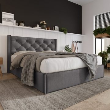 Letto imbottito idraulico OKWISH, 140x200 cm, letto con rete a doghe in metallo, cotone