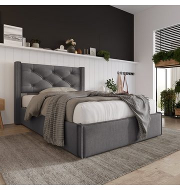 Letto imbottito idraulico OKWISH, 140x200cm, con rete a doghe in metallo, materasso incluso