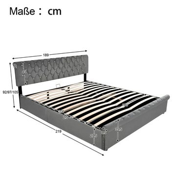 OKWISH Polsterbett Jugendbett (180*200 mit Lattenrost ohne Matratze), mit höhenverstellbares Kopfteil, Holzlattenunterstützung, Einfache Montage, Samt, grau
