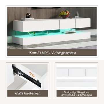 OKWISH Mobile TV Mobile TV, LED TV lowboard, montaggio a parete ( bianco) Spazio di archiviazione di 130*33*15 cm con grande capacità, per TV fino a 55 pollici, tavolo TV resistente e stabile) Pensile con illuminazione a LED a 16 colori, aspetto moderno e unico, sistema LED regolabile, mobile TV; bel con 2 armadietti e 4 cassetti grandi