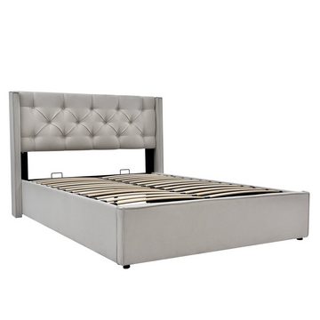 OKWISH Polsterbett Hydraulisches (Bett mit Lattenrost aus Metallrahmen, Modernes Bettgestell, Hellgrau 160 x 200 cm Inklusive-Matratze), mit Stauraum, Baumwolle