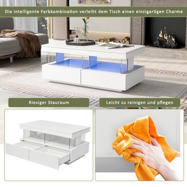 table basse, table de canapé, table à thé, table basse, table d'appoint (table de canapé moderne brillante, table de salon, surface brillante, 100*60* 49,5 cm), éclairage LED de table durable, résistant aux rayures et lisse