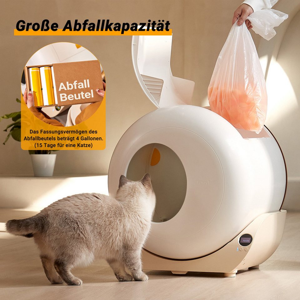 OKWISH Katzentoilette Automatische Selbstreinigende Katzentoilette, mit Sensor, App-Steuerung, Nachtlicht, abnehmbarer Trommel