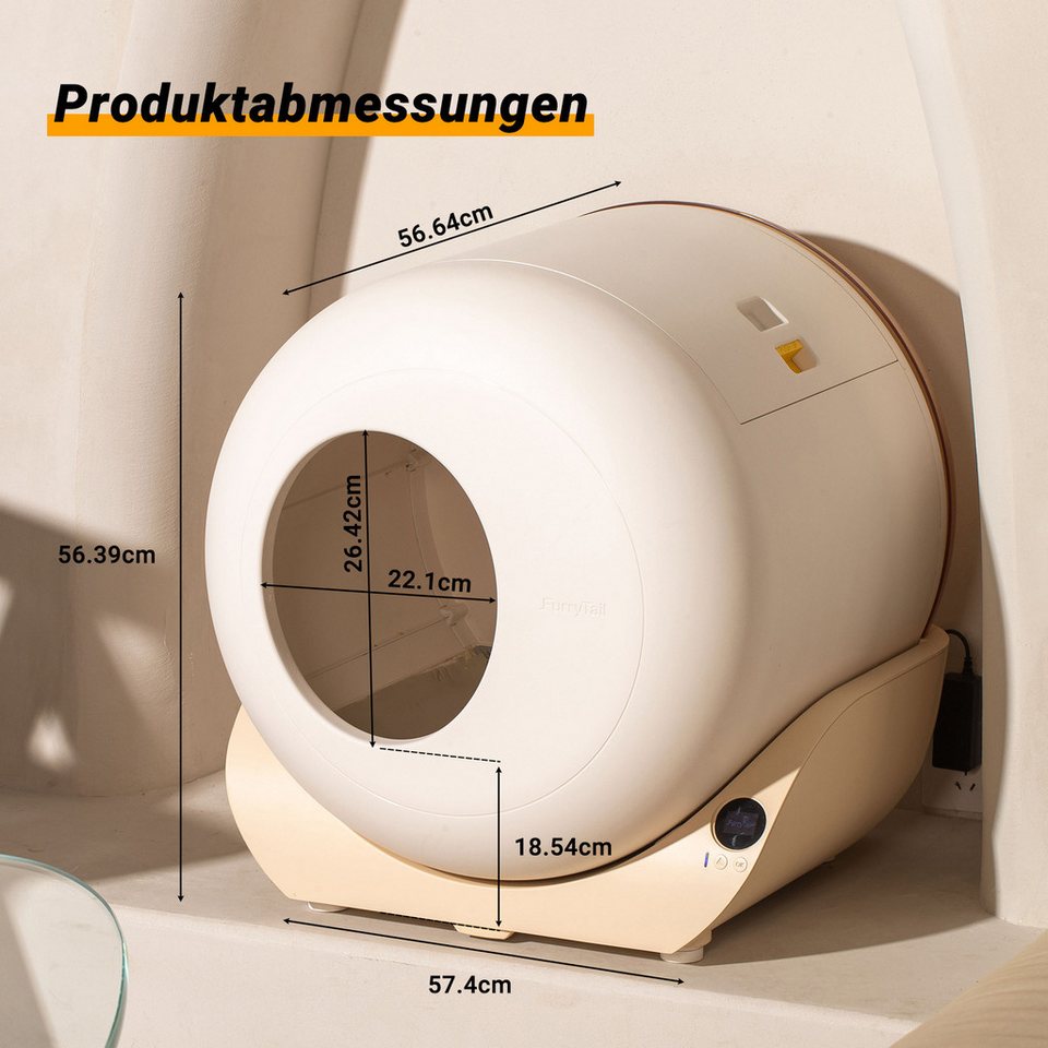 OKWISH Katzentoilette Automatische Selbstreinigende Katzentoilette, mit Sensor, App-Steuerung, Nachtlicht, abnehmbarer Trommel