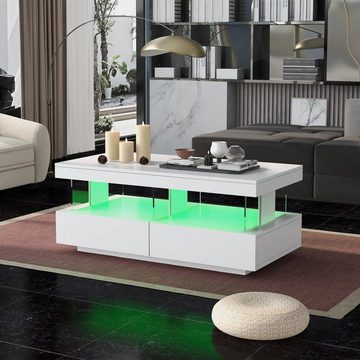 OKWISH Couchtisch Sofatisch Teetisch Kaffeetisch Beistelltisch Tisch (Moderner Hochglanz-Sofatisch Wohnzimmertisch Hochglanzoberfläche, 100*60*49.5cm), Langlebige, kratzfeste und glatte Tischplatte LED-Beleuchtung