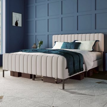 OKWISH Polsterbett Jugendbett, Bettgestell mit Lattenrost und Verstellbares Kopfteil, Gepolstertes bett in Beige