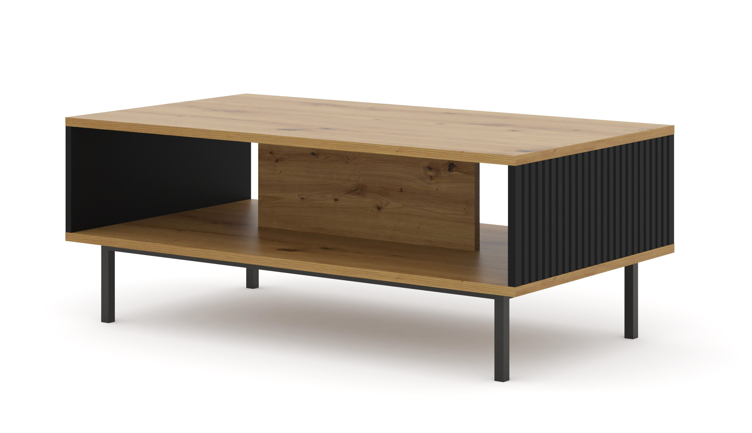 Raumhirsch Table basse 90x45x60 cm Avec rangement chêne Artisan / noir / noir – vue principale
