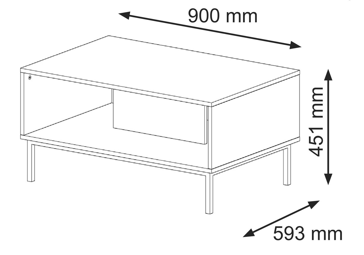 Raumhirsch Table basse 90x45x60 cm Avec rangement noir / noir / doré – détail 1
