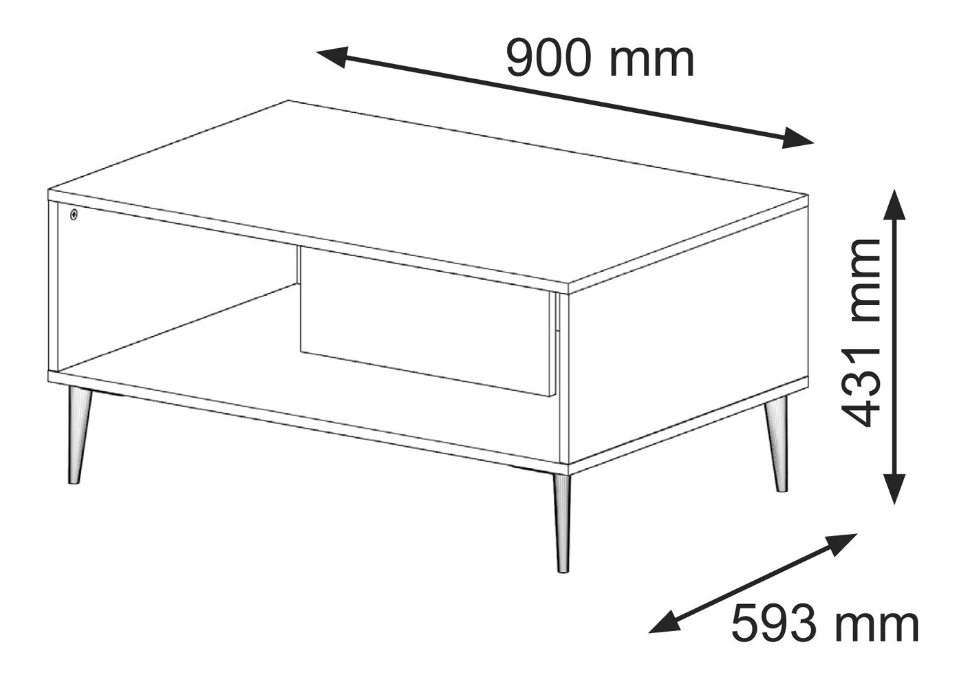 Raumhirsch Table basse 90x43x60 cm Avec rangement noir / noir / doré – détail 1