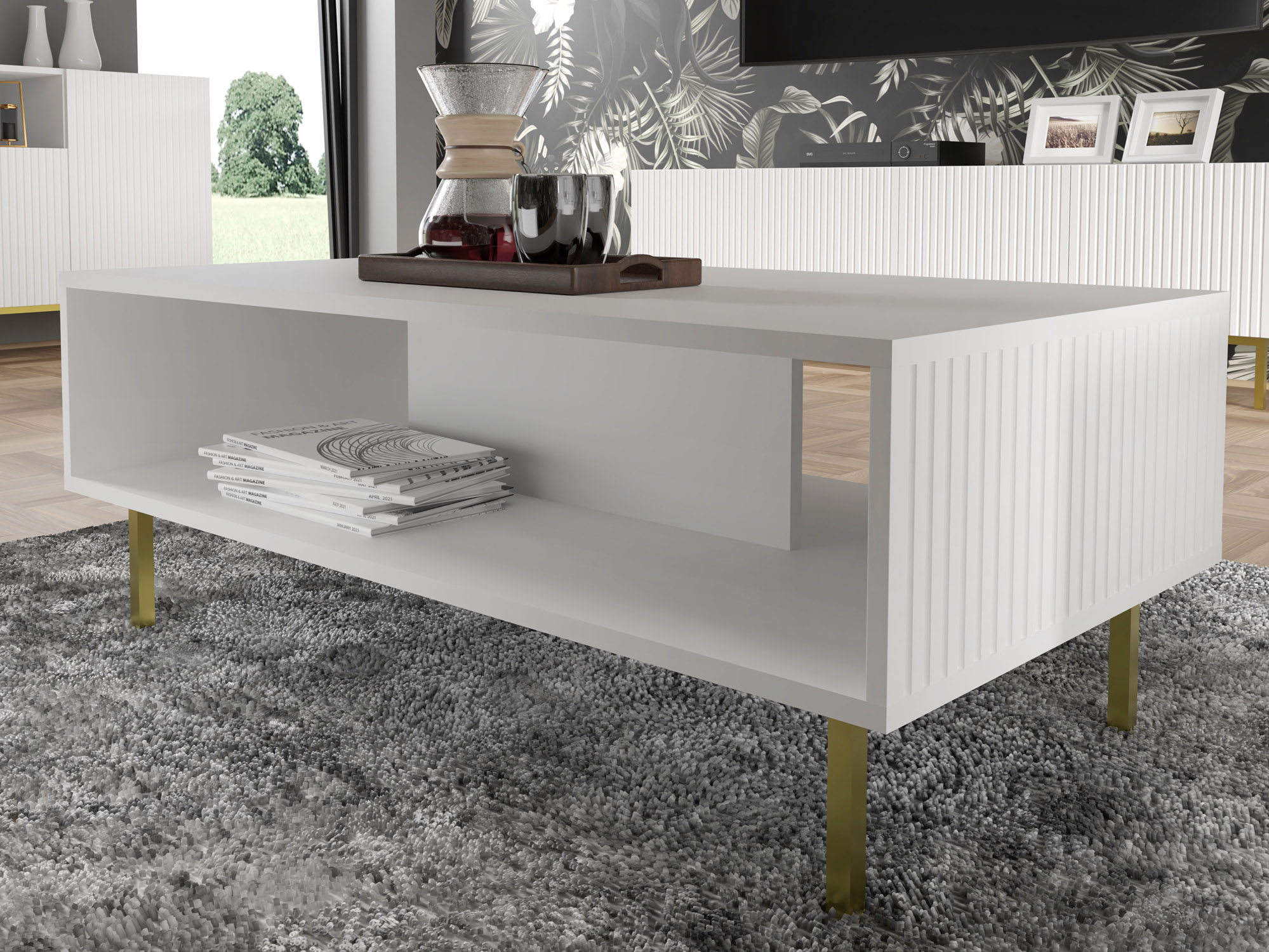 Raumhirsch Table basse 90x43x60 cm Avec rangement blanc / blanc / noir – détail 1