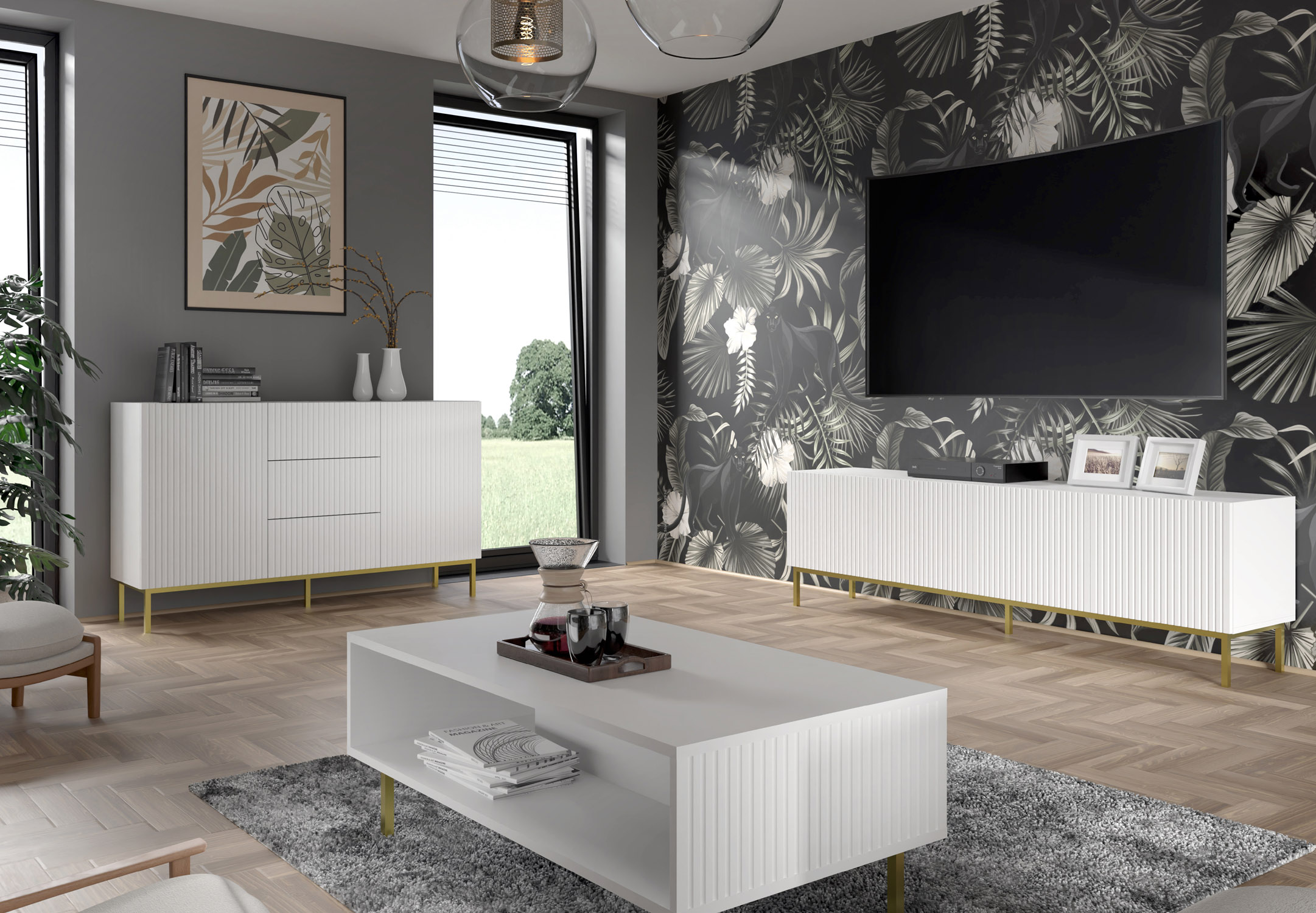 Raumhirsch Table basse 90x43x60 cm Avec rangement blanc / blanc / noir – vue complémentaire