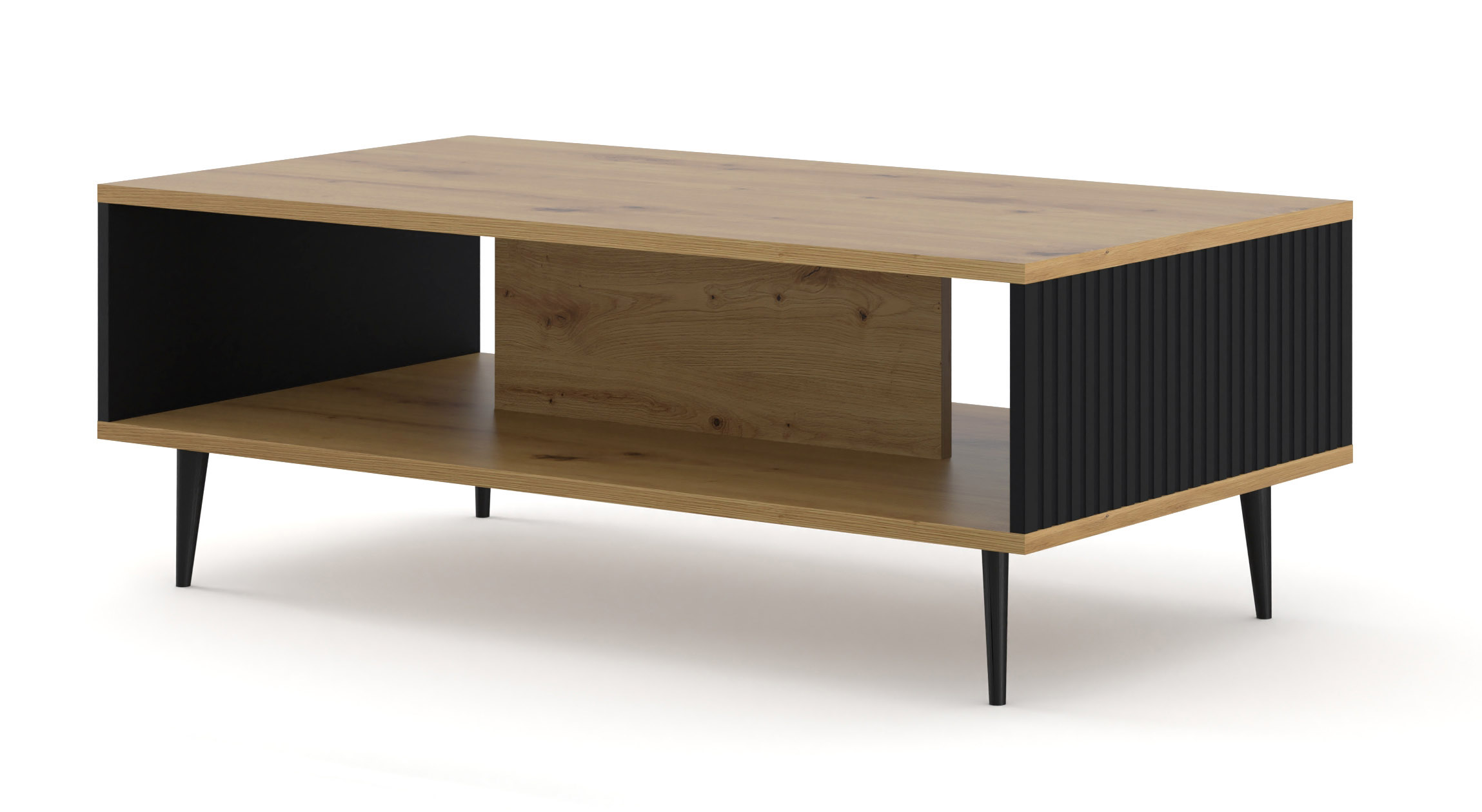 Raumhirsch Table basse 90x43x60 cm Avec rangement chêne Artisan / noir / noir – vue principale