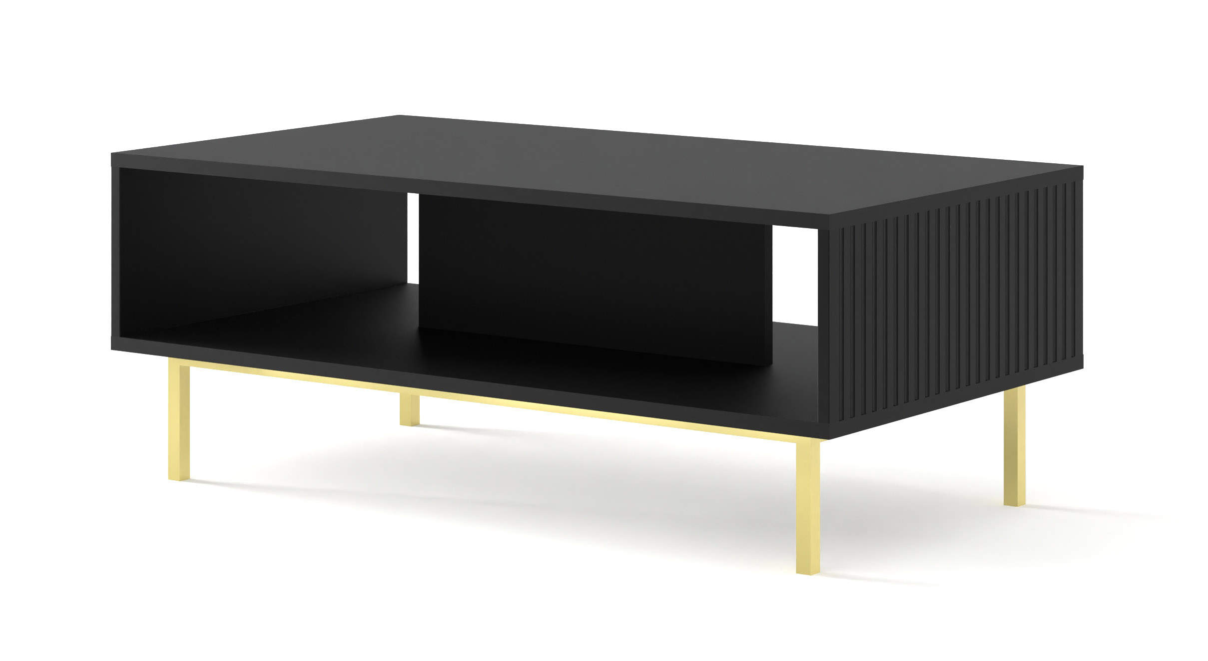Raumhirsch Table basse 90x45x60 cm Avec rangement noir / noir / doré – vue principale