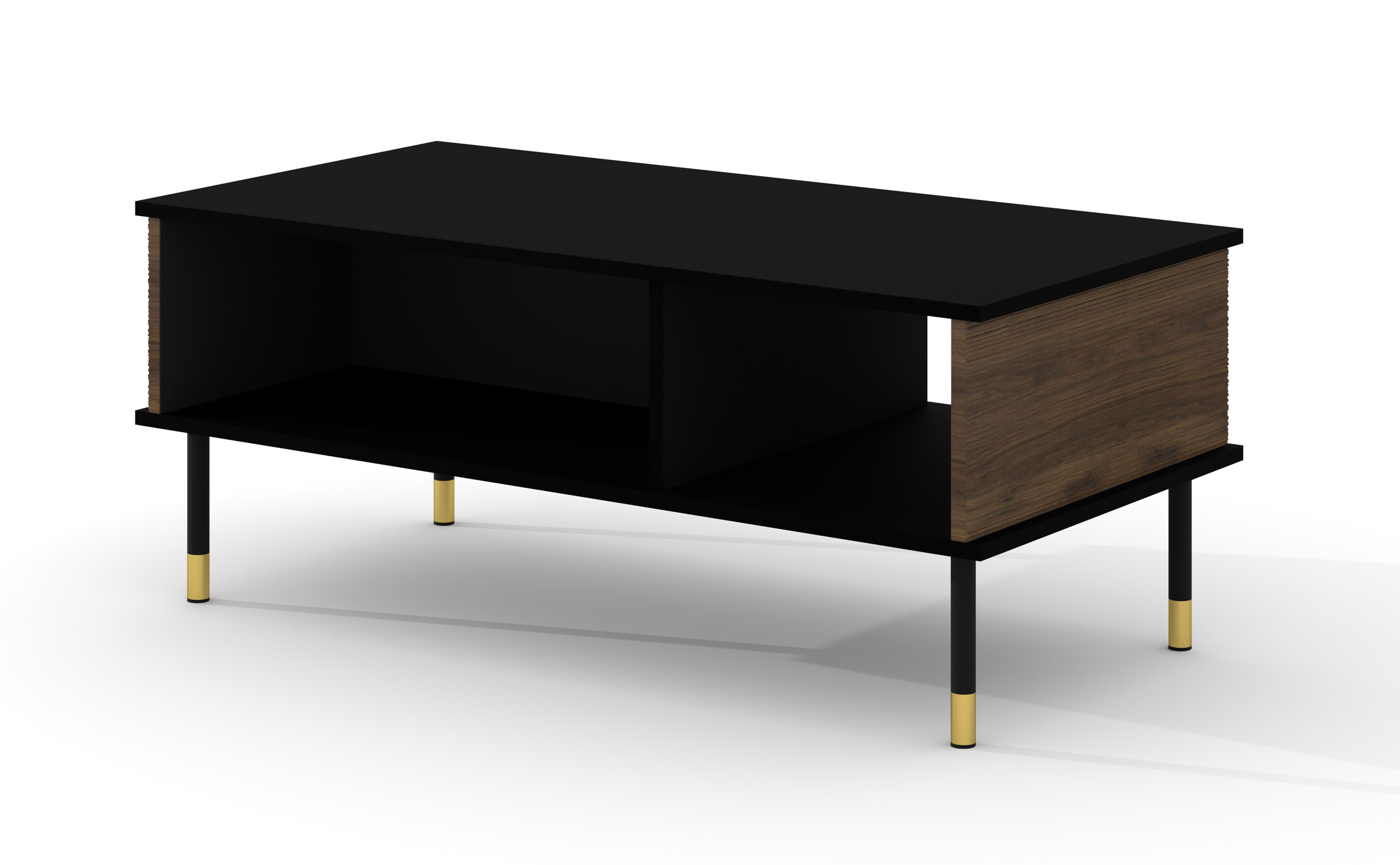 Raumhirsch Table basse 110x45x55 cm Avec rangement noir / chêne / doré – vue principale