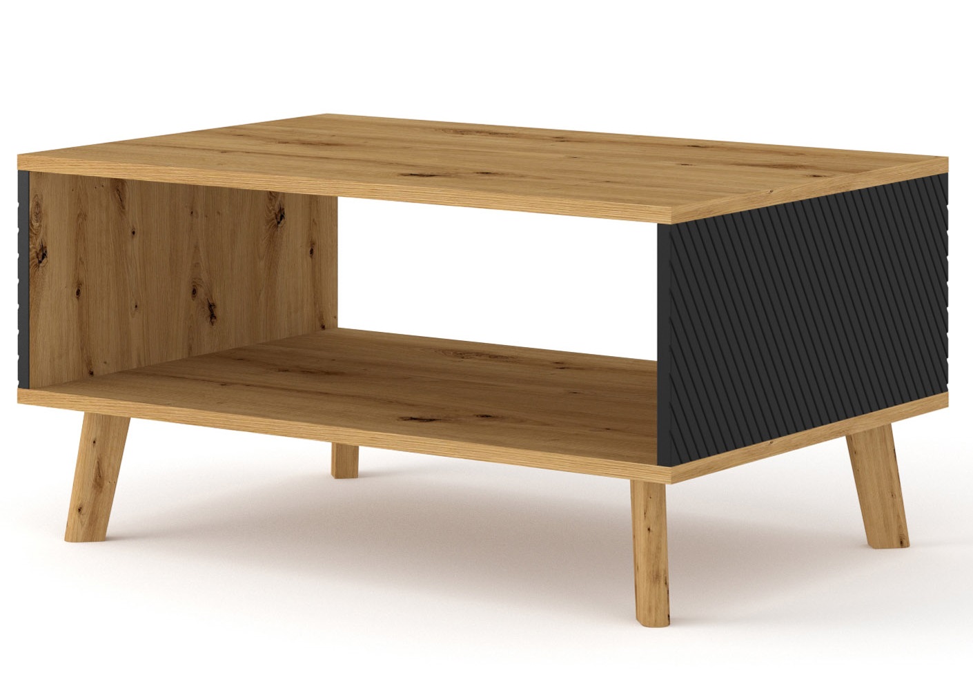 Raumhirsch Table basse 90x45x60 cm Avec rangement chêne Artisan / noir – vue principale