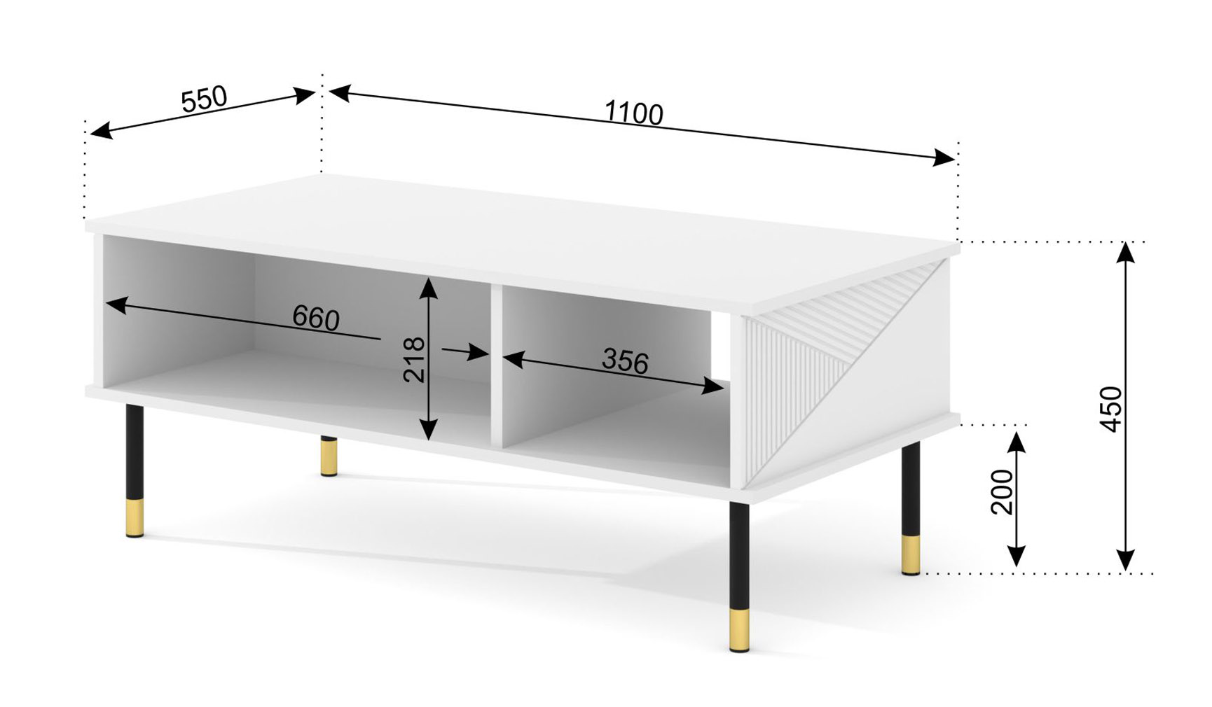 Raumhirsch Table basse 110x45x55 cm Avec rangement noir / doré – dimensions