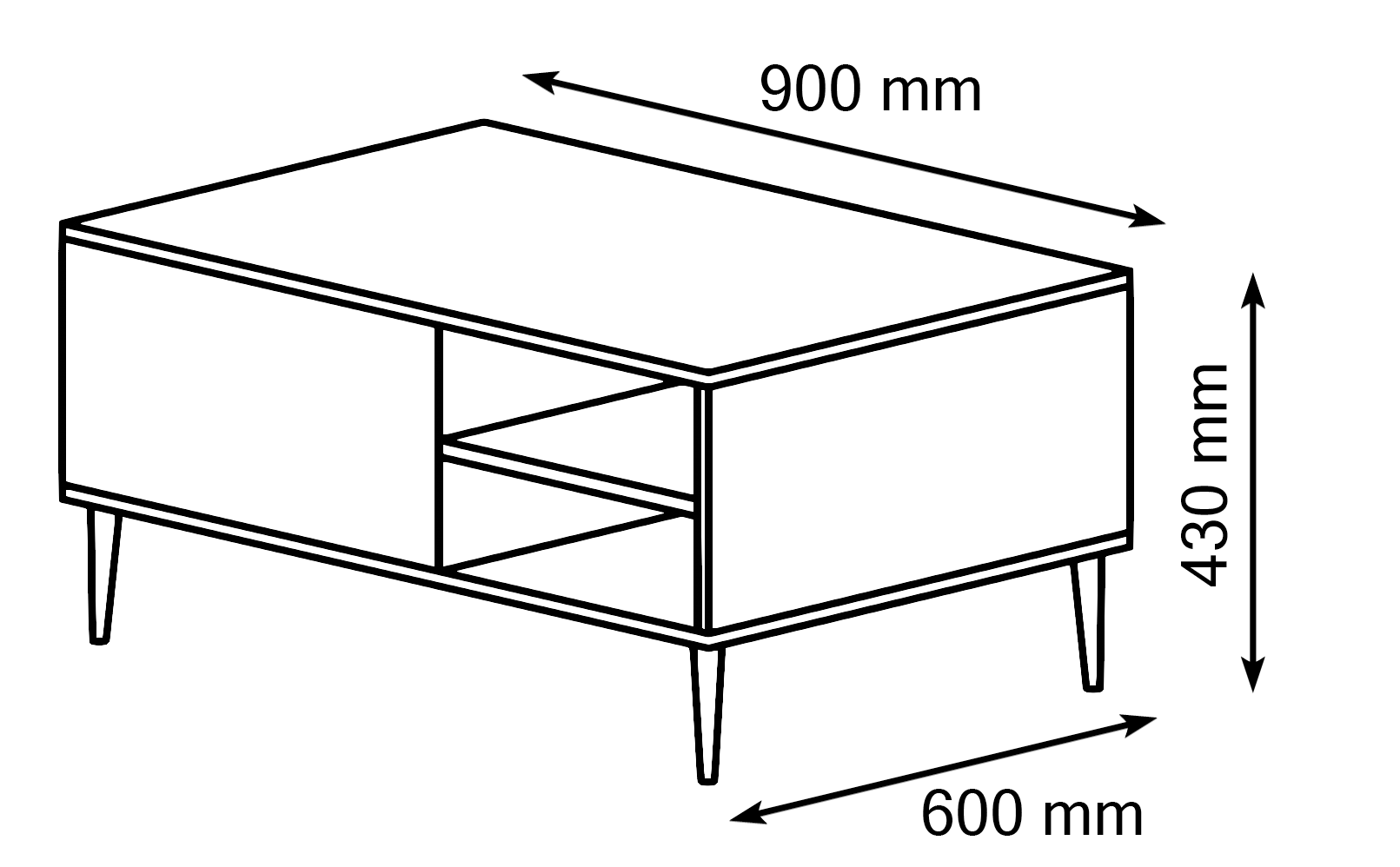 Raumhirsch Table basse 90x43x60 cm Avec tiroir Avec rangement noir / doré – vue complémentaire