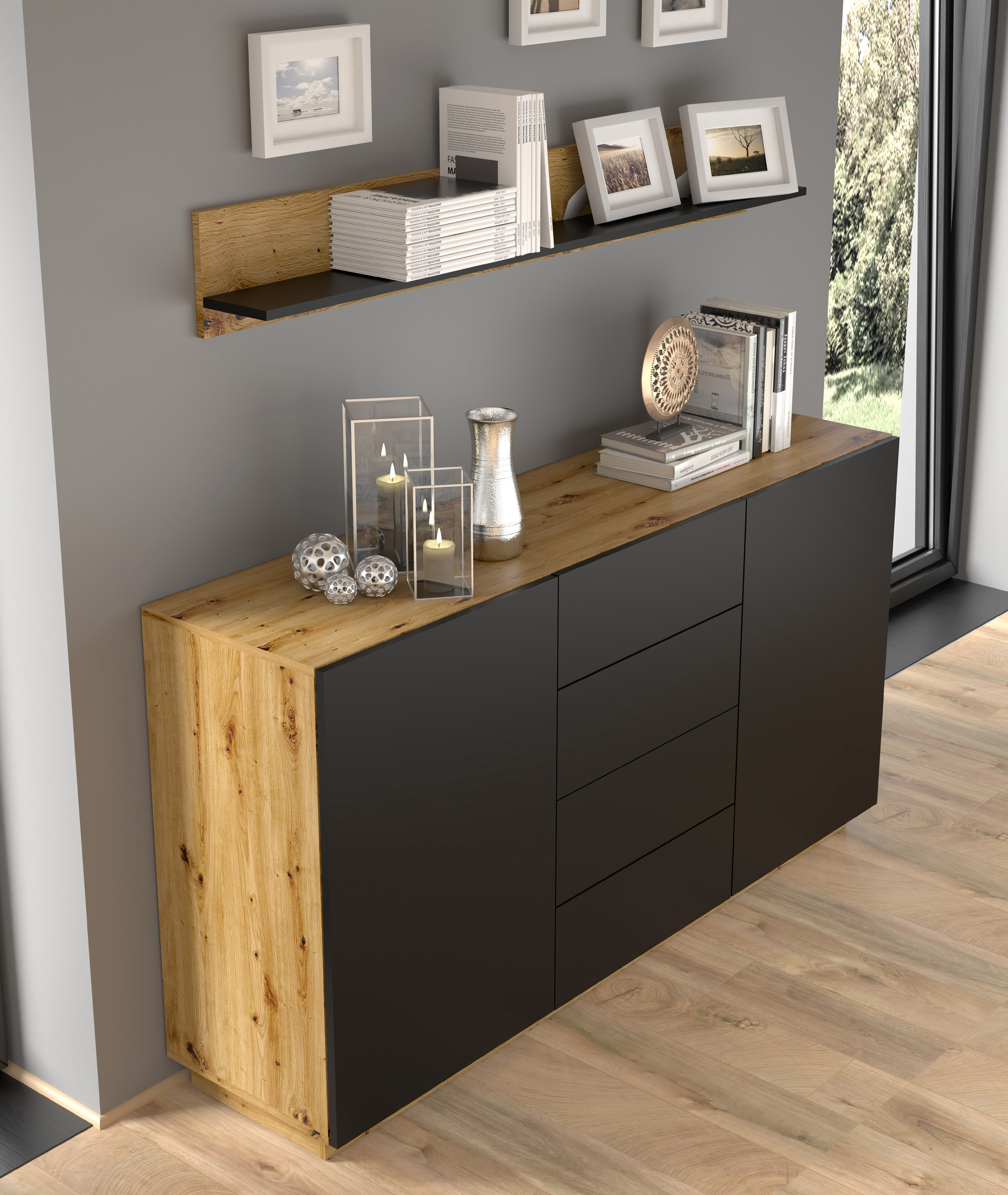 Raumhirsch Étagère murale 150x20x16 cm chêne Artisan / noir – détail 1