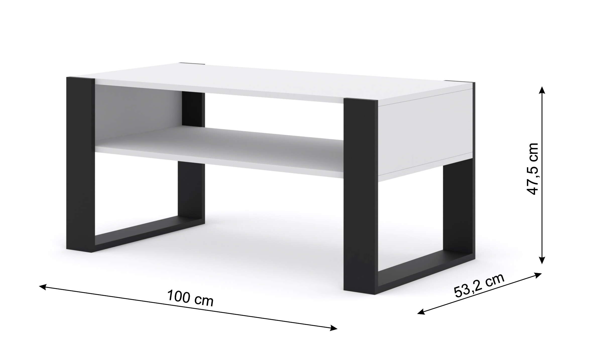 Raumhirsch Table basse MONDI 100x47,5x50 cm Avec rangement blanc / noir – dimensions