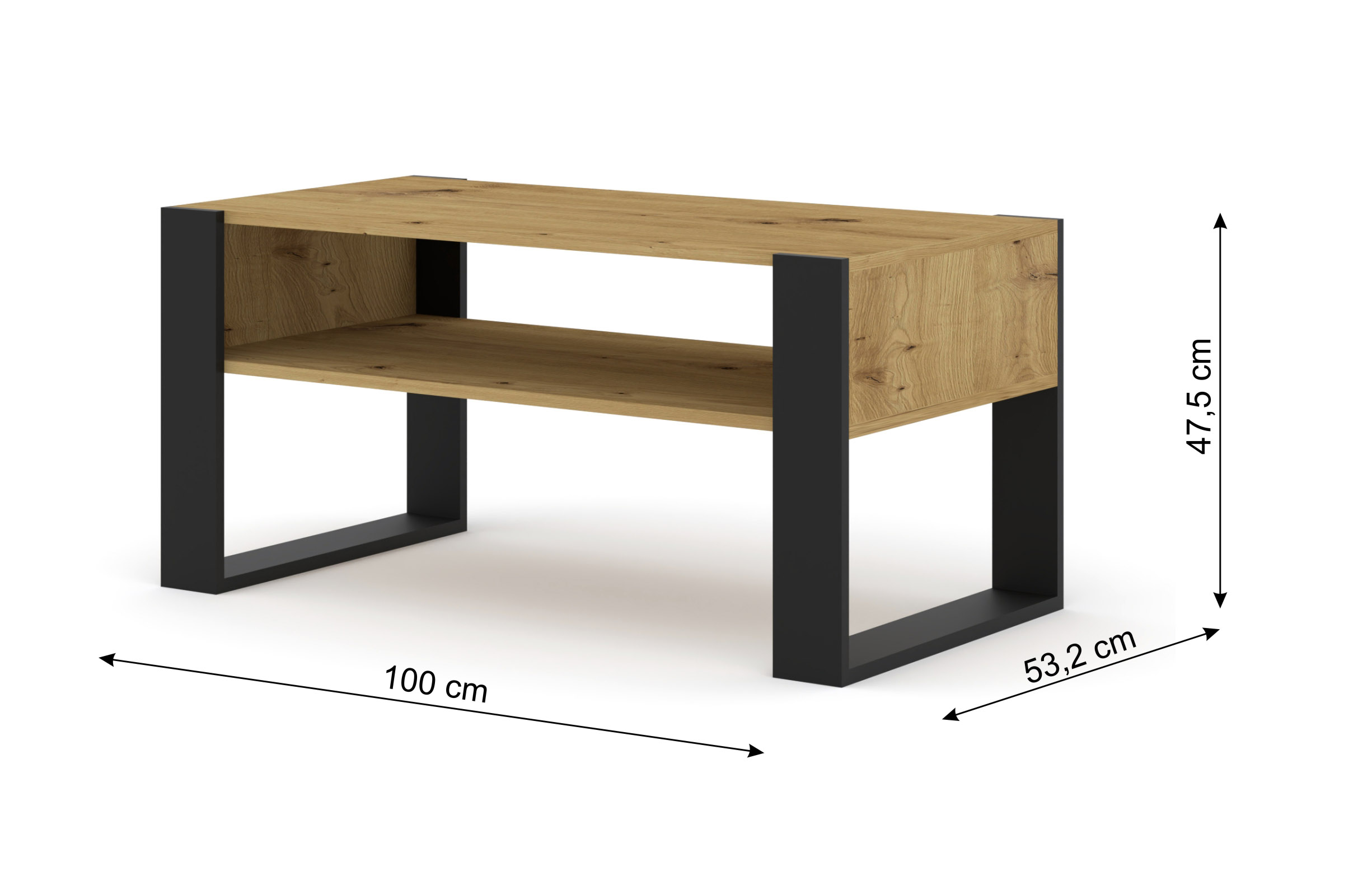 Raumhirsch Table basse MONDI 100x47,5x50 cm Avec rangement chêne Artisan / noir – dimensions