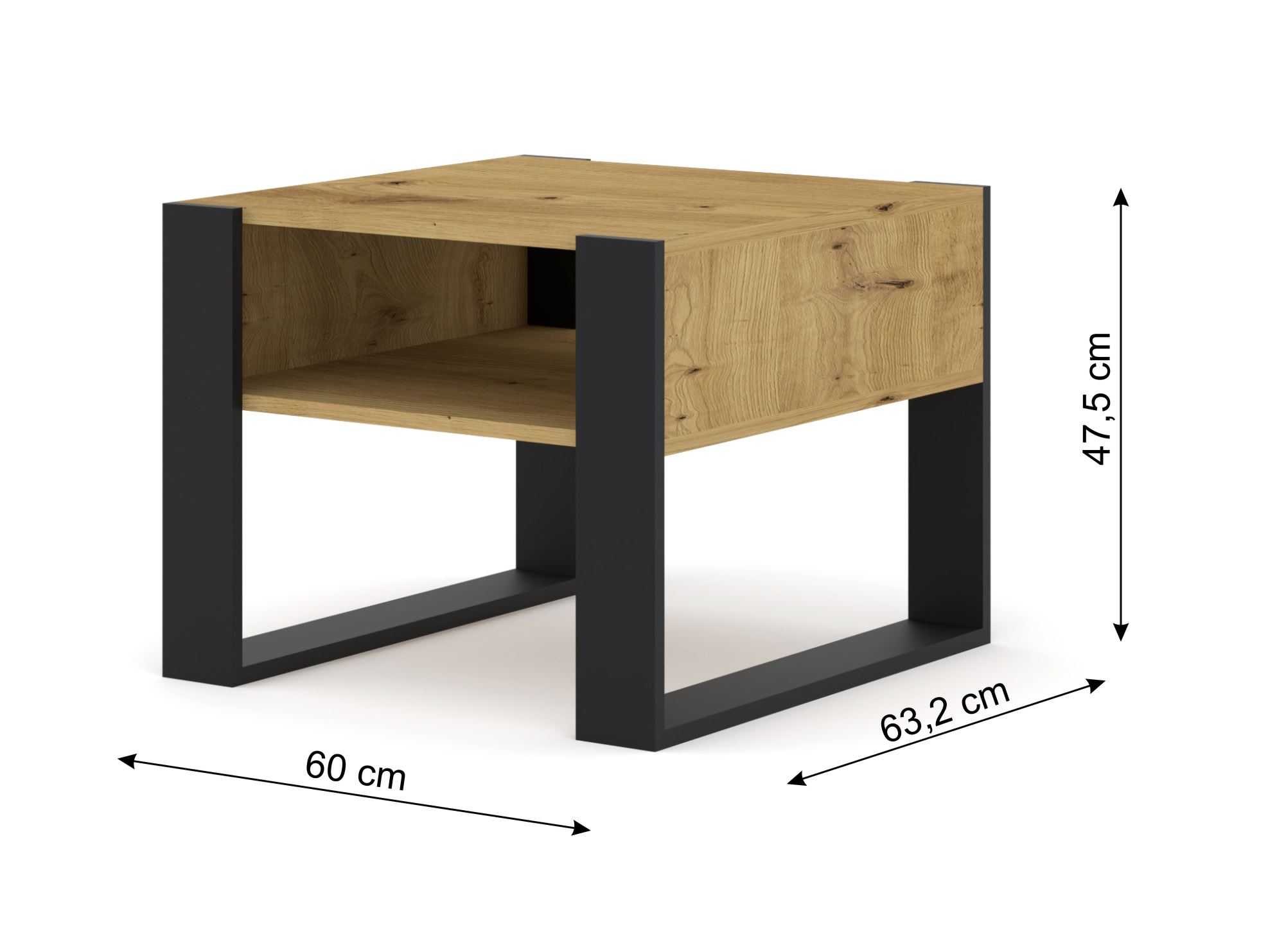 Raumhirsch Table basse MONDI 60x47,5x60 cm Avec rangement chêne Artisan / noir – dimensions