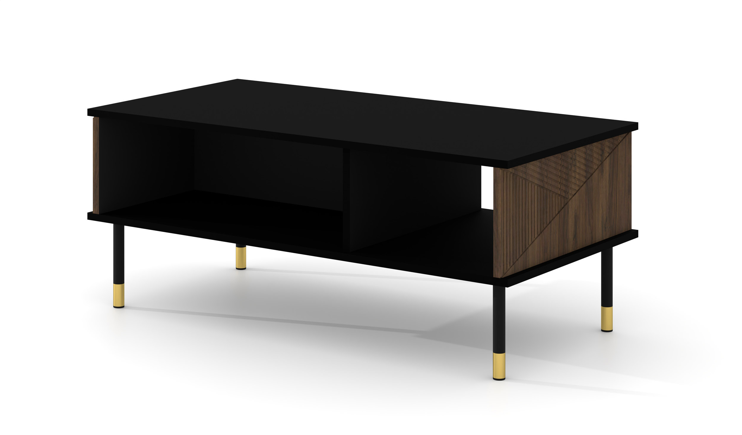 Raumhirsch Table basse 110x45x55 cm Avec rangement noir / catania chêne – vue principale