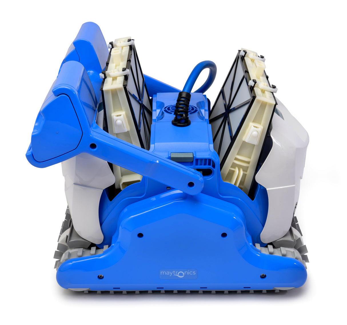 Dolphin ZEFIRO SF50 Gyro Digital, robot piscina blu con filtri aperti, su sfondo bianco.