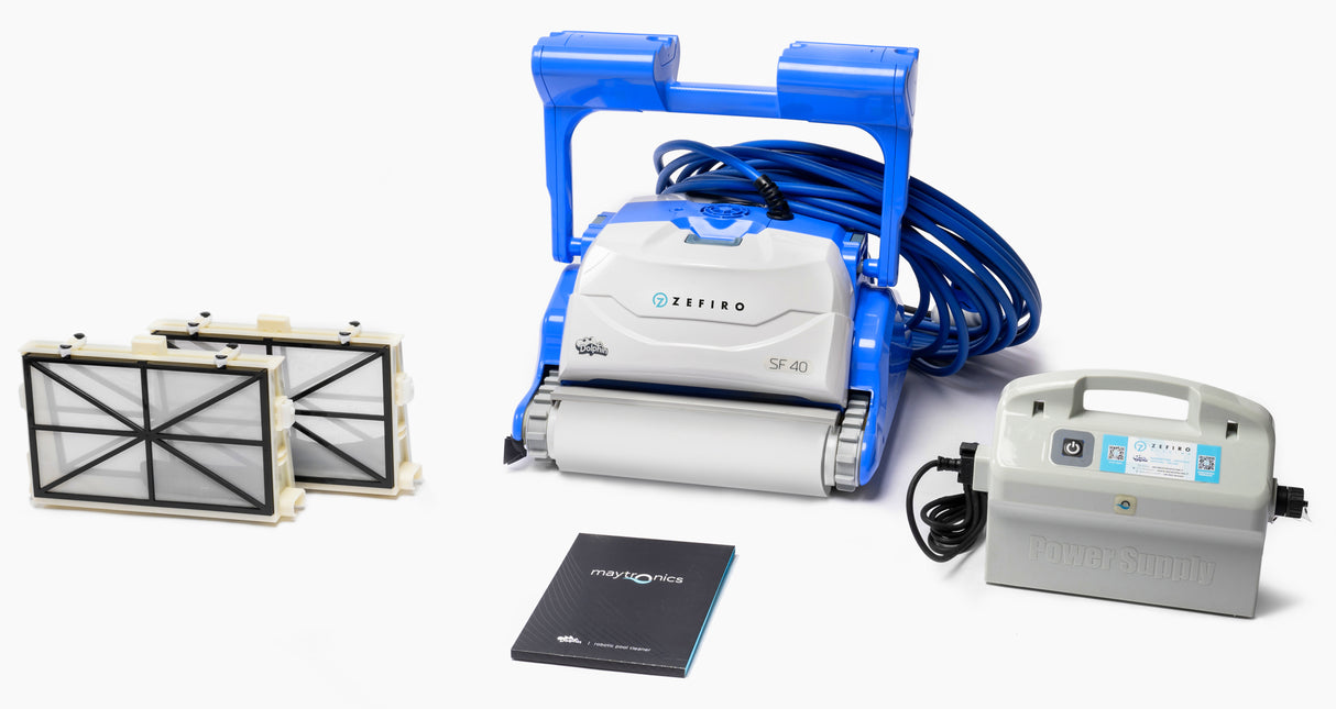 Dolphin ZEFIRO SF40 Gyro Digital - Robot Elettrico Pulitore per Piscina fino a 12 Mt TOP GAMMA per Rivestimento in Ceramica Cemento Verniciato Vetroresina & PVC con Gradino Perimetrale - MY2024