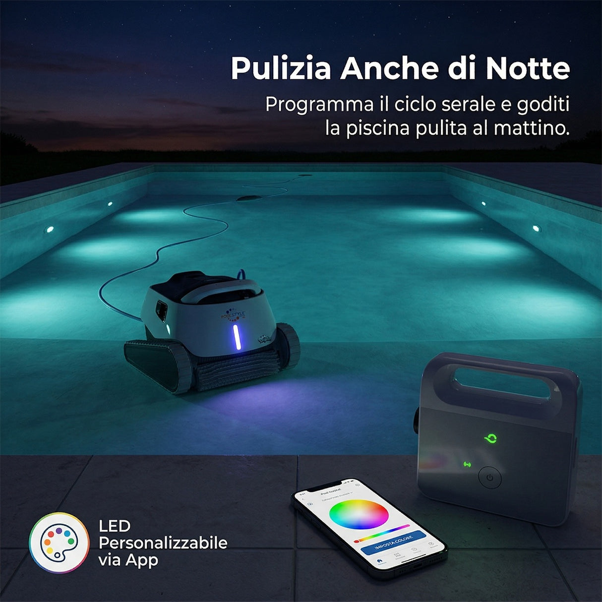Dolphin Poolstyle 40i IoT Wi-Fi APP MyDolphin Plus Bluetooth Timer Digital - Robot Elettrico Pulitore per Piscina fino a 12 Mt - FONDO + PARETI + LINEA - MY2026