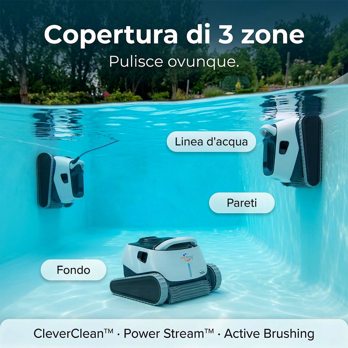 Dolphin Poolstyle 40i IoT Wi-Fi APP MyDolphin Plus Bluetooth Timer Digital - Robot Elettrico Pulitore per Piscina fino a 12 Mt - FONDO + PARETI + LINEA - MY2026