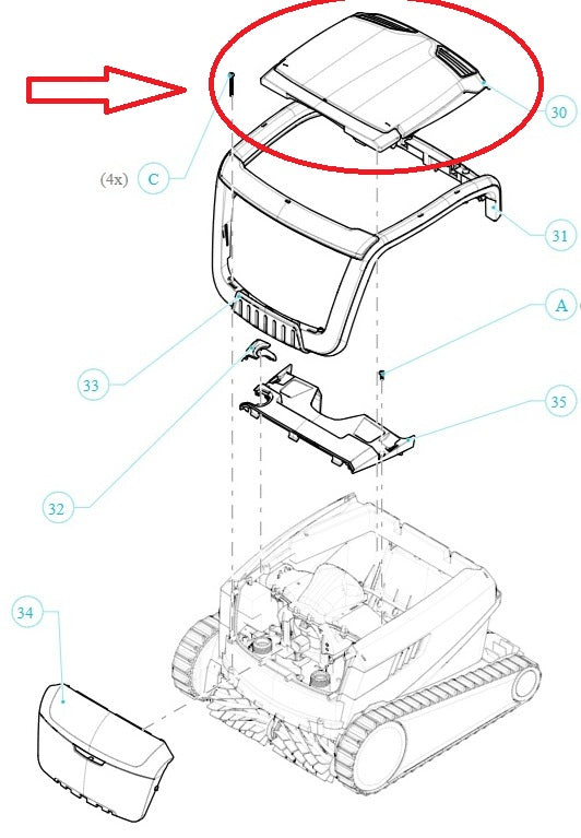 Coperchio Vano Filtro per Robot Piscina Maytronics Dolphin E 60 / Poolstyle 60 / Pro X90i / Wave 90i / C 90i / Explorer E 70 / Zenit 55 - 60 - 70 /M 550 – M 600 - M 700 / 99952419-ASSY