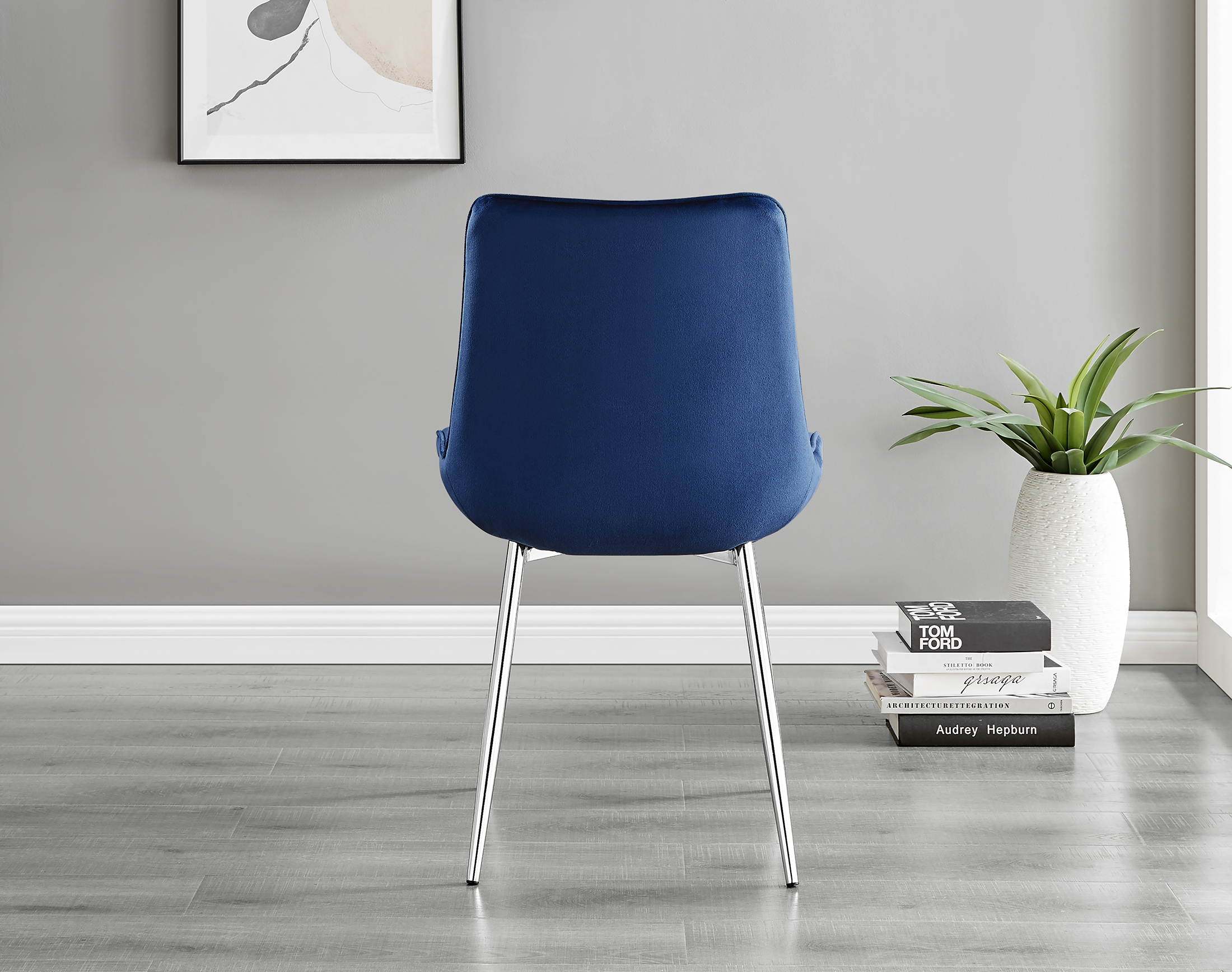 Furniturebox IMPERIA 4 High Gloss Black Modern Dining Table And 4 Navy