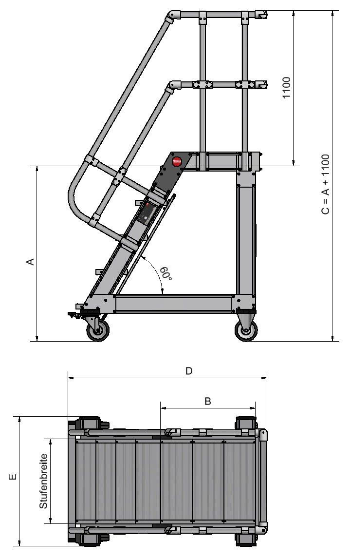 Hailo Professional Plattformtreppe fahrbar 60° Neigung