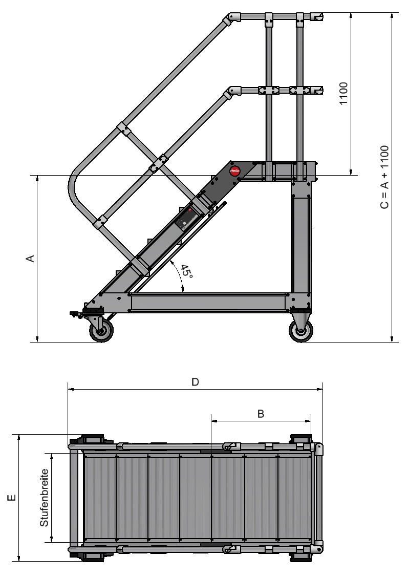 Hailo Professional Plattformtreppe fahrbar 45° Neigung