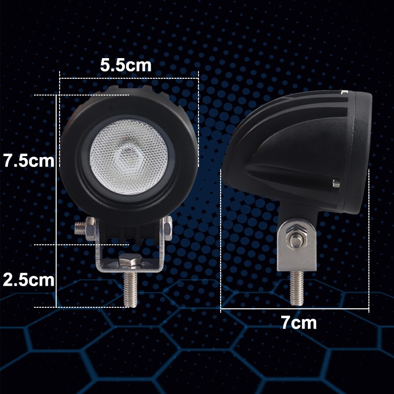 dimension phare additionnel LED 10W pour moto