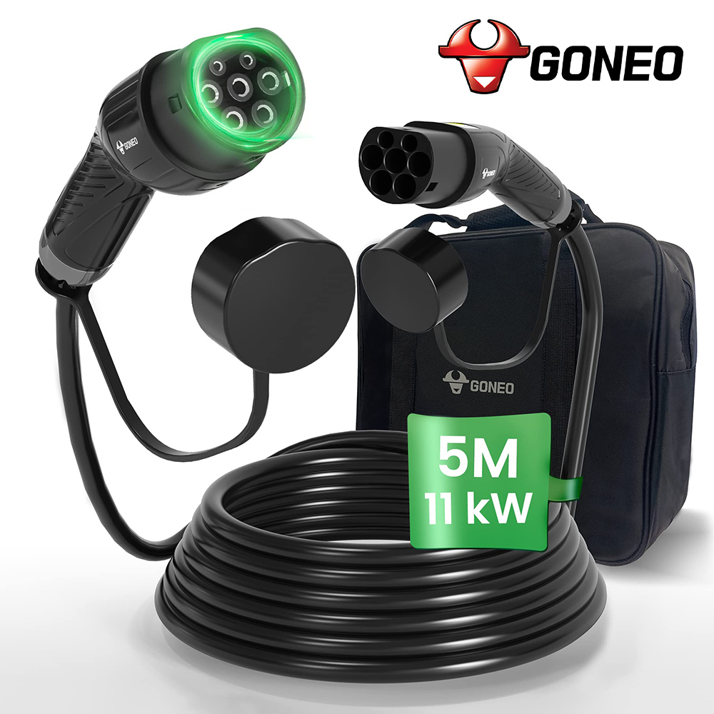 GONEO Type 2 Câble de Recharge EV Voiture 11KW 16A 5 Mètre，Triphasé Pour  Toutes les Voitures Electriques avec une Connexion de Type 2 ou ccs