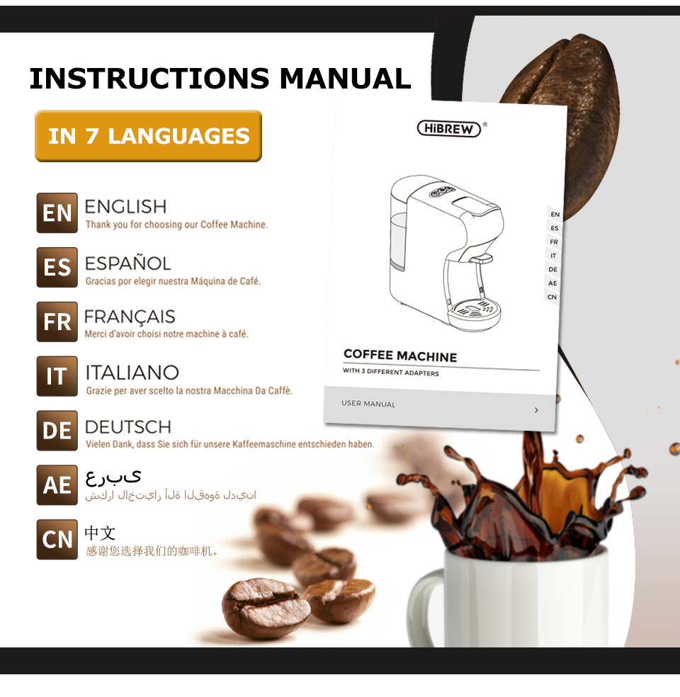 HIBREW - Machine à Café Expresso,Espresso,Cafetiere Italienne,Extraction Froide/chaude, 4 En 1 à Capsules Multiple, En Poudre, Moulu, 600ml (noir) -Krups || DeLonghi Soldes