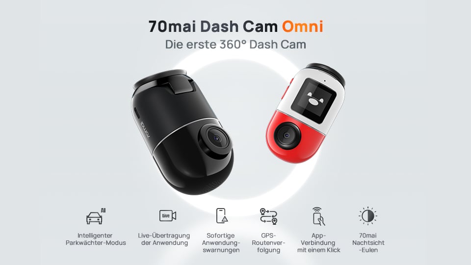 70mai Dash Cam Omni X200，Autokamera Schwarz 360°-Panorama
