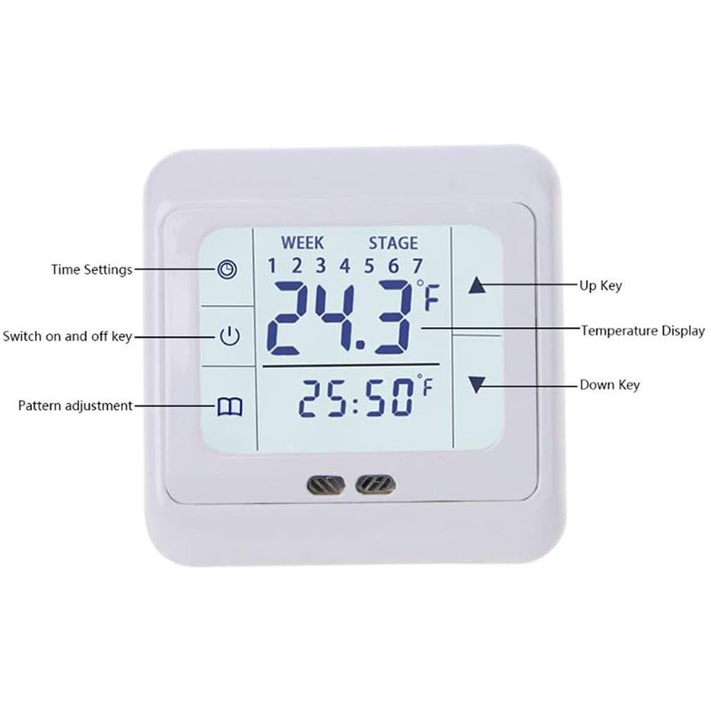 Thermostat Programmable Sans Fil + Récepteur Hf Atenza Contrôleur de température à écran tactile intégré Grand écran LCD à écran  tactile Thermostat numérique blanc AC 220V