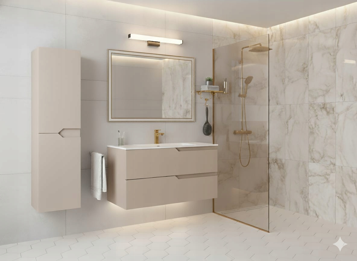 RODAN MODERN Badmöbel Set 80 cm Kaschmir mit Hochschrank und Arbeitsplatte – Detailansicht 3