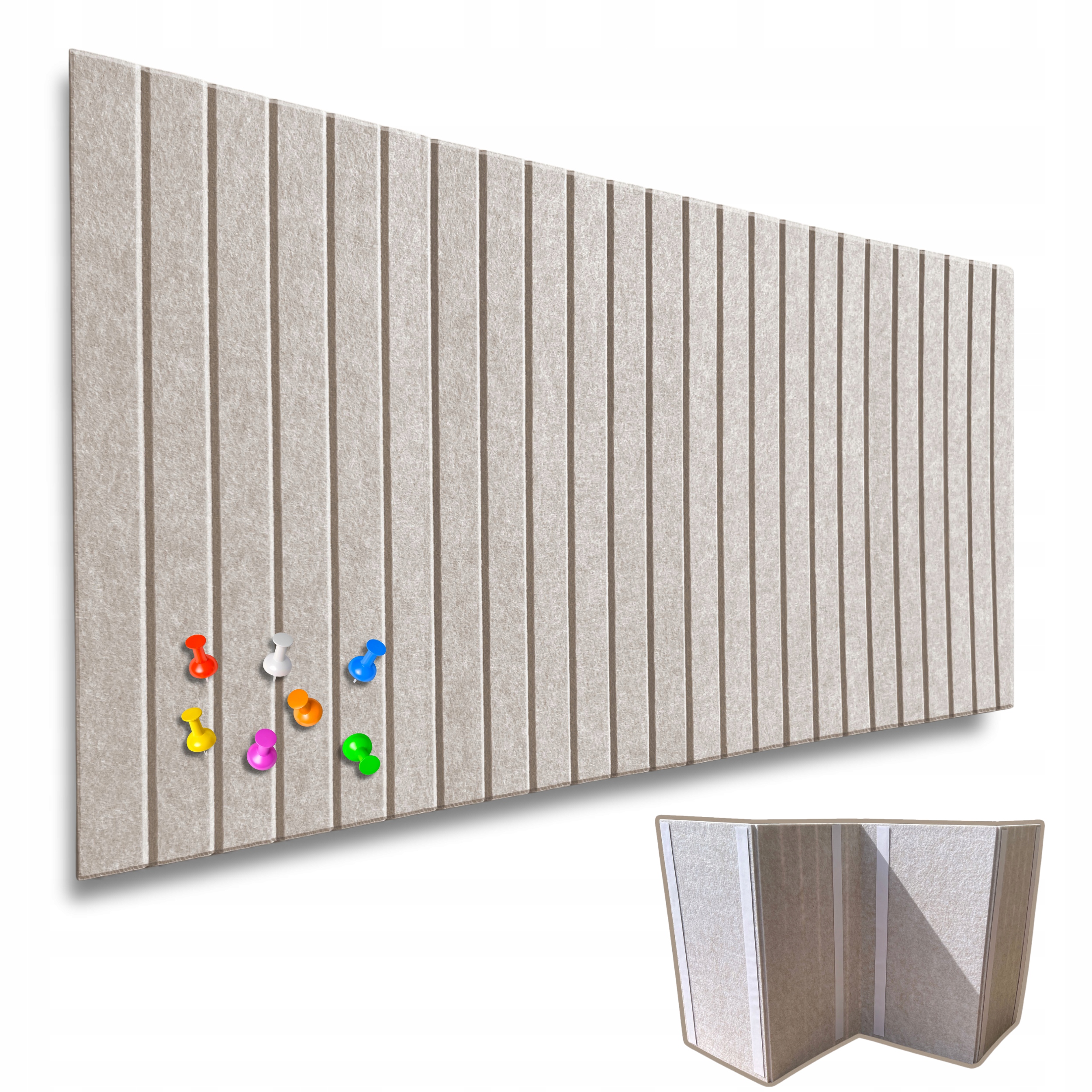 Tableau mural en feutre à lamelles 60x120 cm de couleur beige clair
