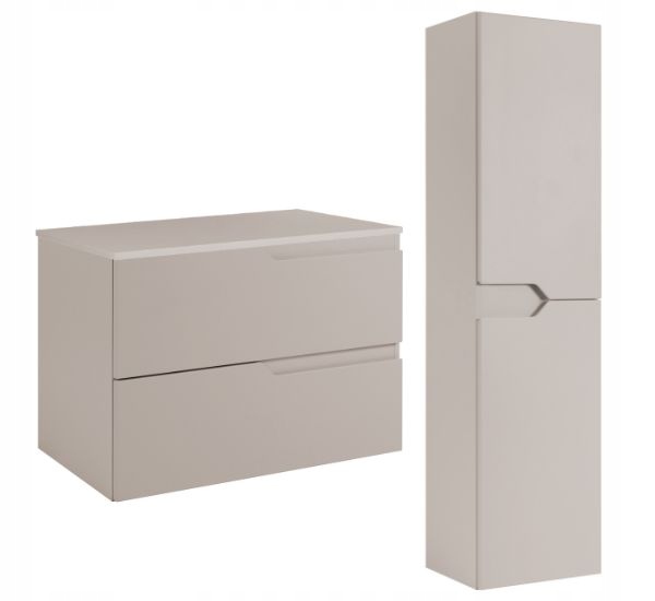 RODAN MODERN Badmöbel Set 80 cm Kaschmir mit Hochschrank und Arbeitsplatte – Hauptansicht