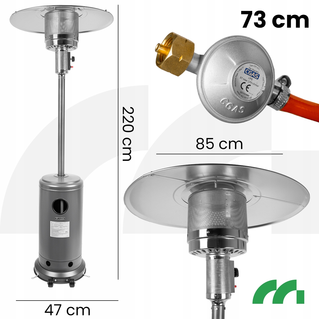calefactor radiante de gas para terraza con cubierta, 13kW, peso 15 kg