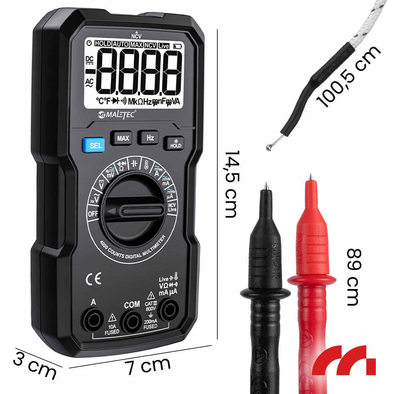 Multimetro digitale, amperometro, tester elettrico, set LCD, cavi, EAN (gtin) 5901924239666