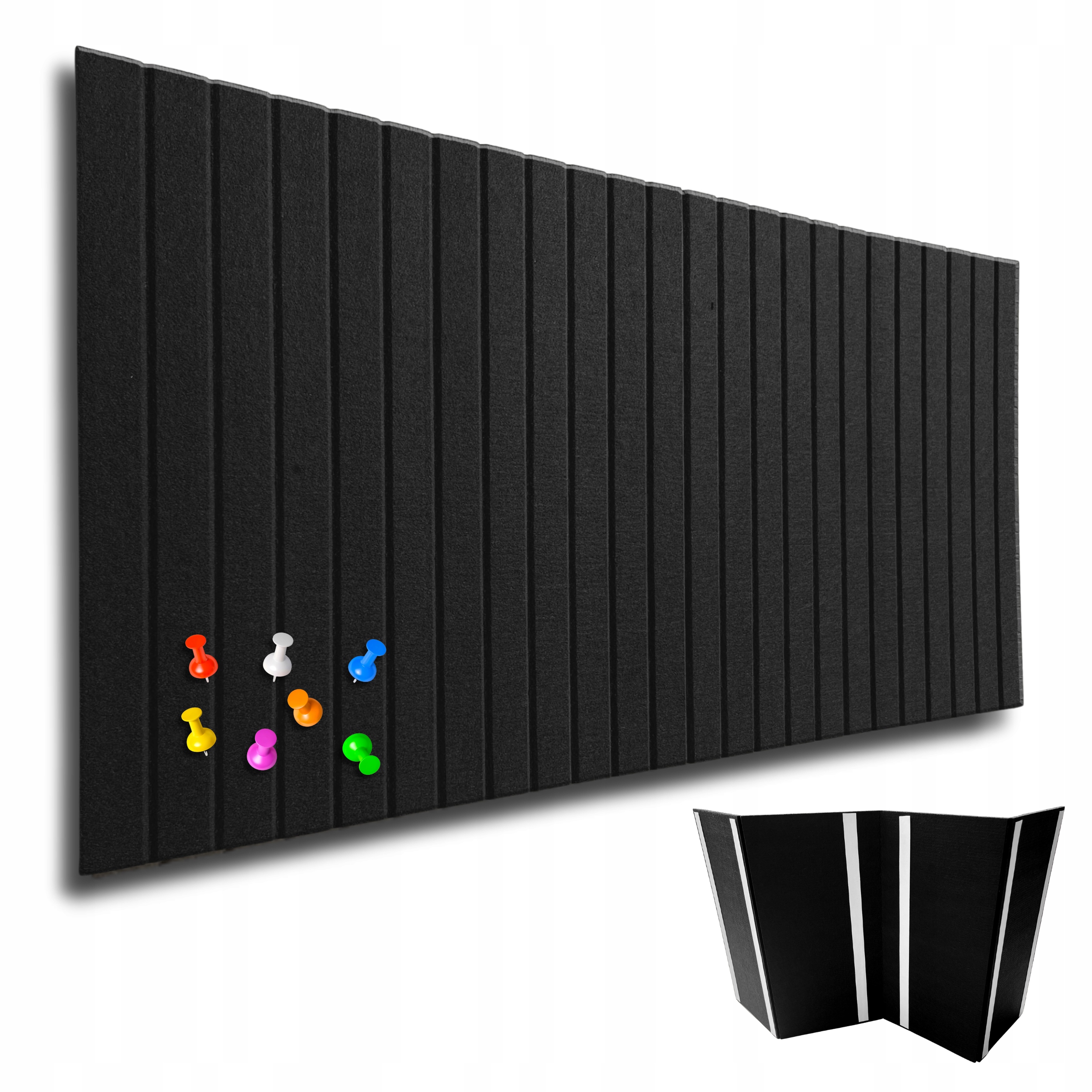 Tableau mural en feutre à lamelles 60x120 cm de couleur noire
