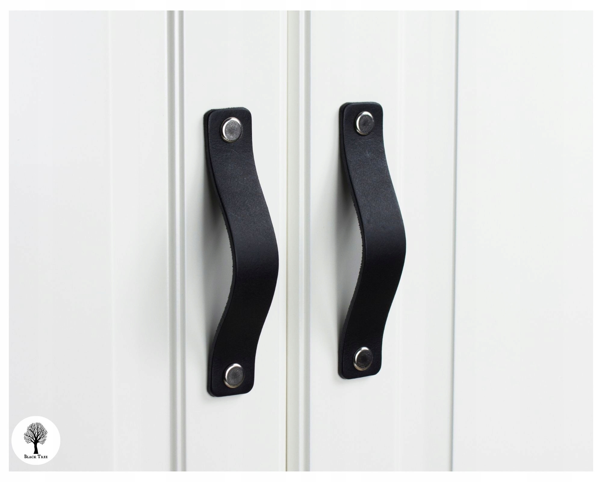 Poignée en cuir noir pour meubles, 9,6 cm, pour armoires, tiroirs, commodes, marque Black Tree