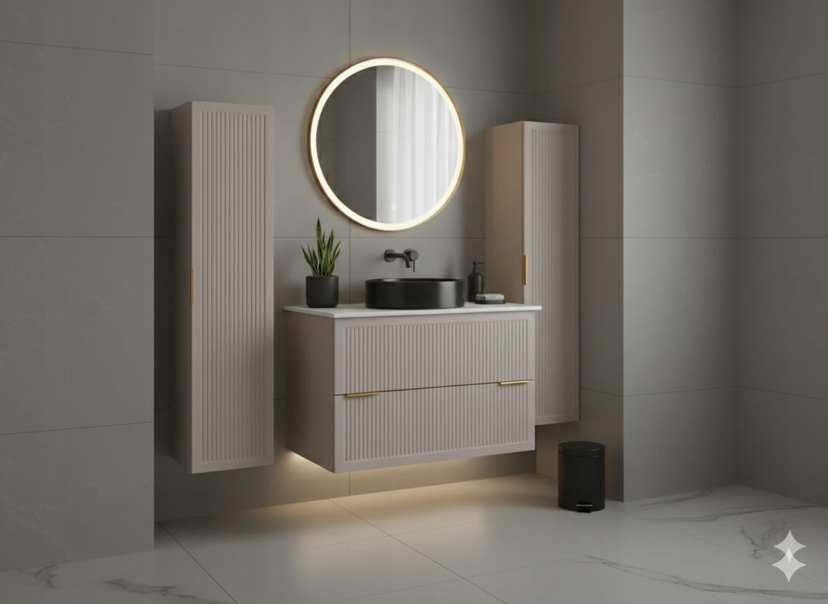RODAN STYLE Badmöbel Set 80 cm Kaschmir mit Hochschrank und Arbeitsplatte – Detailansicht 3